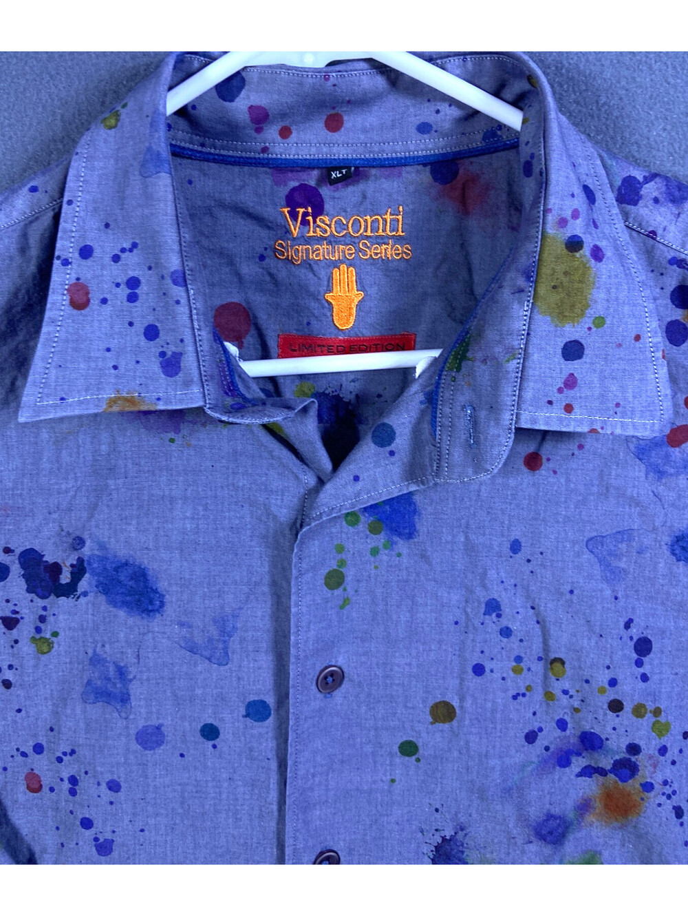VISCONTI BLACK SIGNATURE COLORFUL ABSTRACT ART PAINT PSYCHEDELIC Men's XLT Shirt